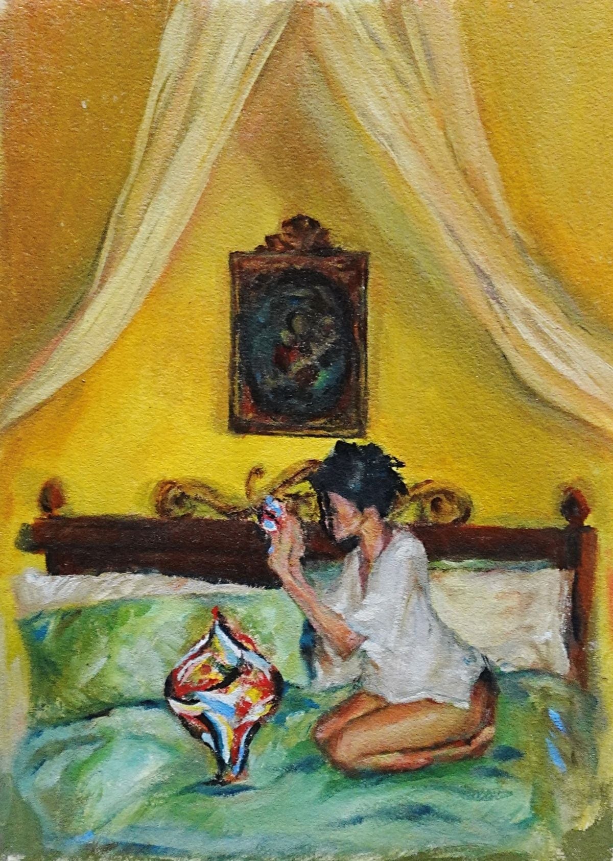 Painted Eggs, original oil painting on paper by Mia Cugasi, 8 by 10 inches